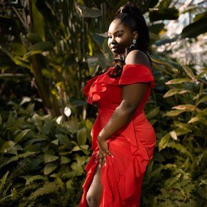 Red Cold Shoulder Ruffle Detail Maxi Dress